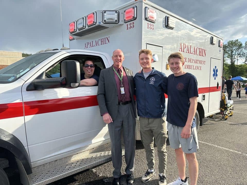 Apalachin EMS personnel with a department ambulance